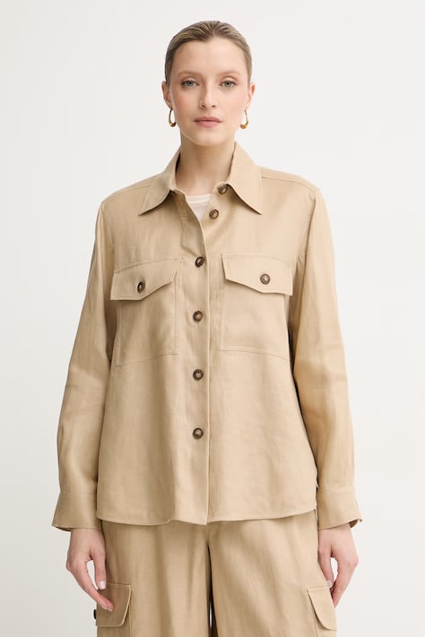 Weekend Max Mara giacca camicia da donna in lino beige 2615041023600