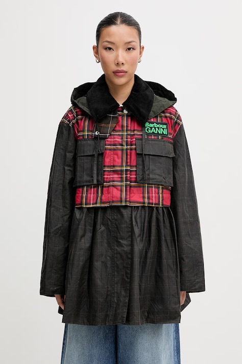Barbour x Ganni kurtka przejściowa bawełniana zielona LWX1524TN11