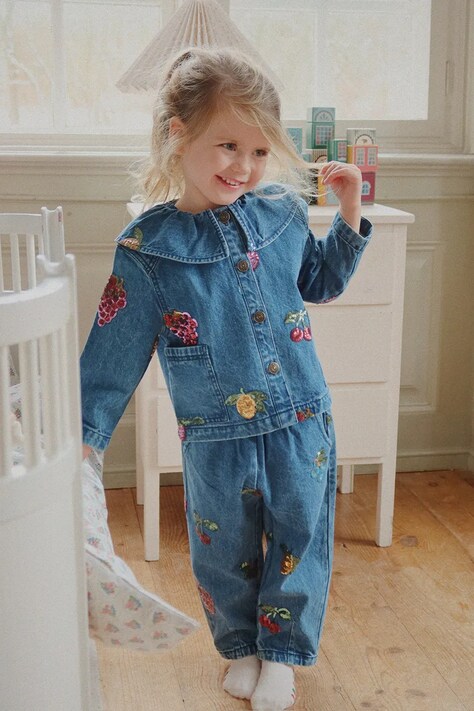 Konges Sløjd kurtka jeansowa dziecięca MAGOT SEQUIN DENIM SHIRT GOTS kolor granatowy KS104363