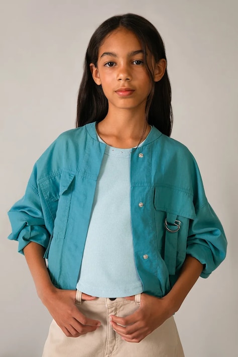 Mayoral jachetă pentru copii din amestec de in culoarea turcoaz, 6404