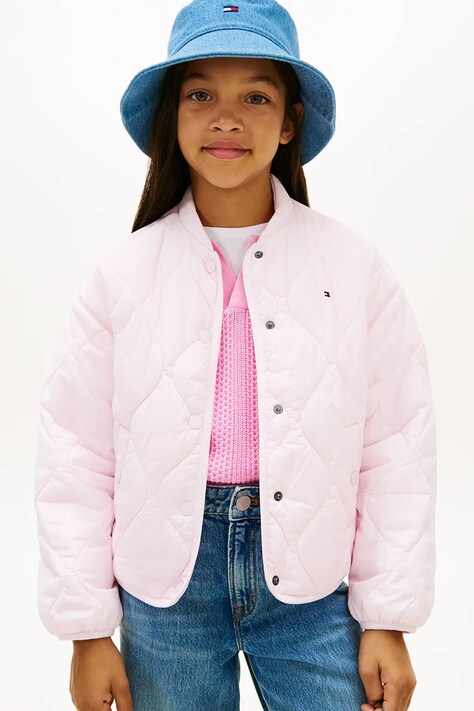 Tommy Hilfiger kurtka pikowana dziecięca różowa KG0KG09373