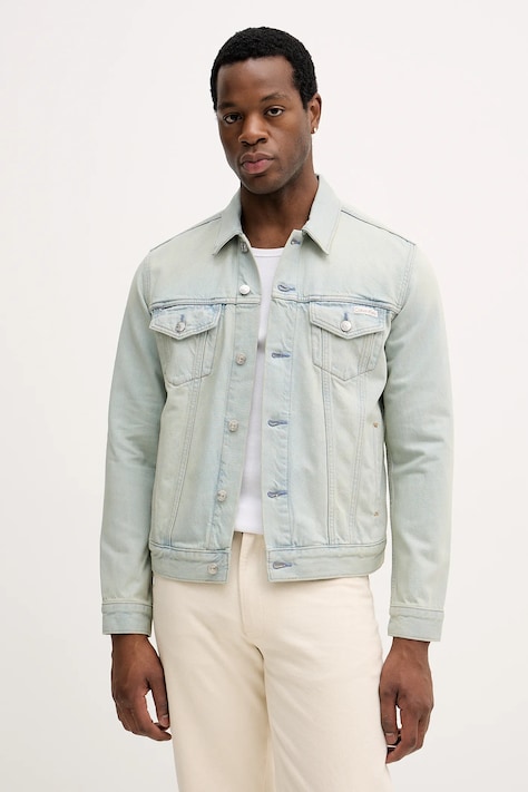 Calvin Klein Jeans kurtka jeansowa kolor niebieski przejściowa LV04RE764G