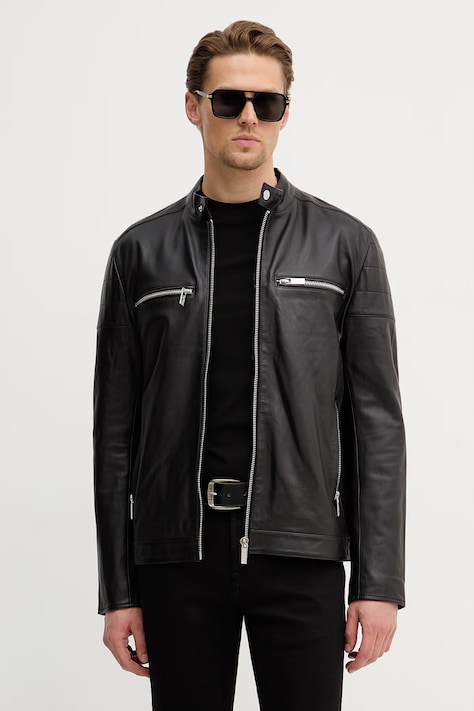 Karl Lagerfeld geacă de piele culoarea negru, de tranzitie, 561421.555022