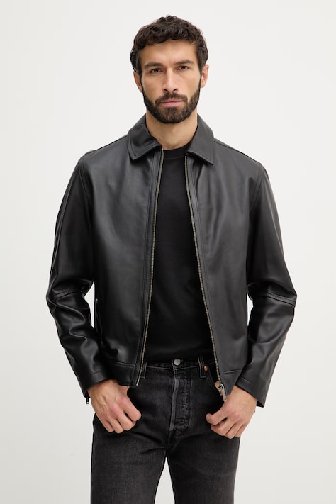 BOSS Orange kurtka skórzana Jogear kolor czarny przejściowa 50552141