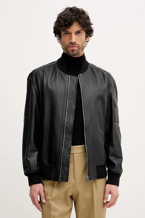 BOSS Orange kurtka skórzana Jakri kolor czarny przejściowa 50552151