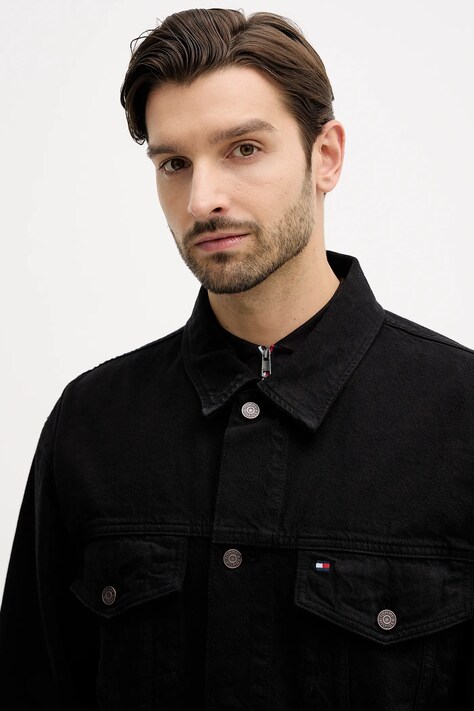 Tommy Hilfiger kurtka jeansowa kolor czarny przejściowa oversize MW0MW42616