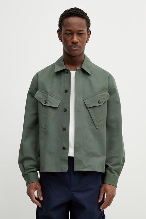 Kenzo koszula bawełniana męska kolor zielony relaxed z kołnierzykiem klasycznym FG55CH5439OT