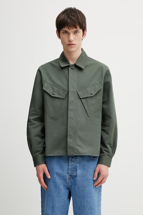 Kenzo koszula bawełniana męska kolor zielony relaxed z kołnierzykiem klasycznym FG55CH5439OT