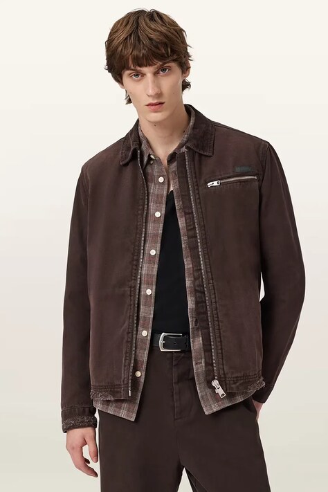 AllSaints kurtka bawełniana kolor brązowy przejściowa M080OB