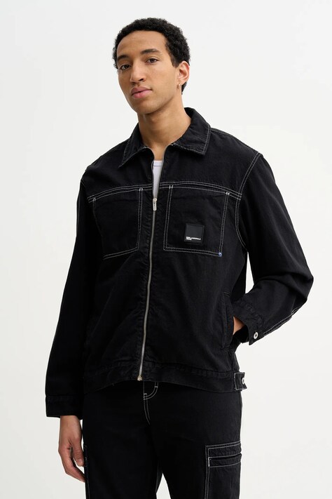 Karl Lagerfeld Jeans kurtka jeansowa kolor czarny przejściowa B1M14020