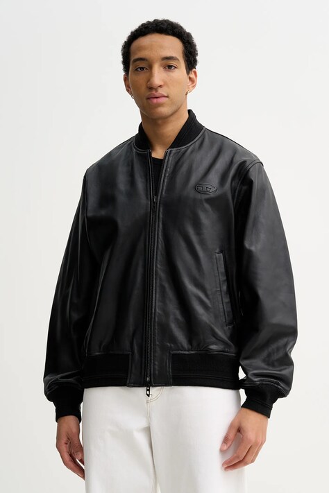 Diesel kurtka bomber skórzana L-TYPE kolor czarny przejściowa A20476.0PFAH