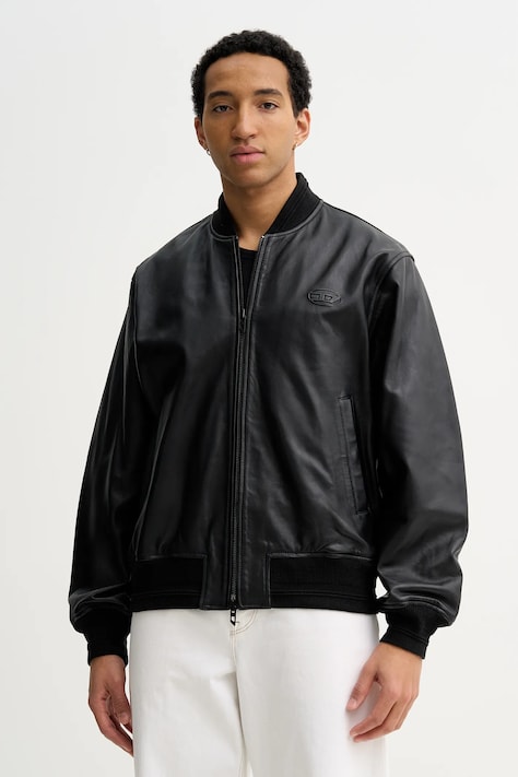 Diesel kurtka bomber skórzana L-TYPE kolor czarny przejściowa A20476.0PFAH