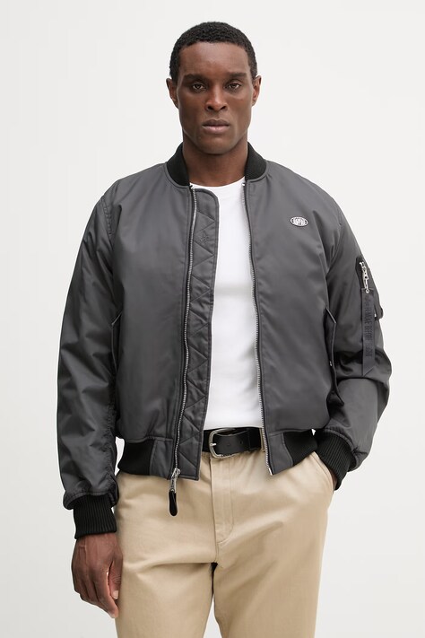 Alpha Industries kurtka bomber World Logo MA-1 kolor szary przejściowa oversize 266102