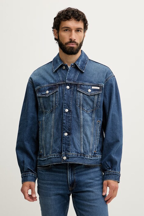 Calvin Klein Jeans traper jakna za muškarce od pamuka mornarsko plava LV04RF705G