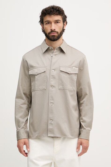 Calvin Klein Jeans srajčna jakna moška bombažna bež LV04RF408G