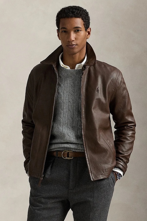 Шкіряна куртка Polo Ralph Lauren колір коричневий демісезонна 710671431