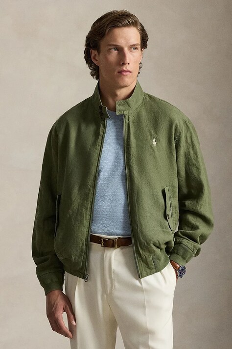 Polo Ralph Lauren krótka kurtka męska lniana zielona 710P05061
