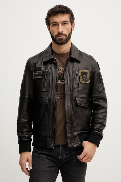 Aeronautica Militare kurtka skórzana kolor brązowy przejściowa PN5058U100839