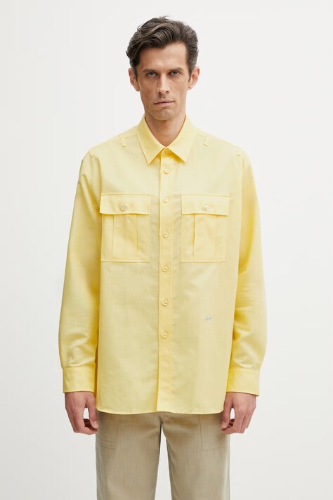 Kenzo Overshirt koszula z lnem męska żółta gładka FG55CH5429GO