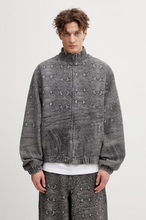 Bunda Daily Paper denim snake šedá barva, přechodná, 2610002