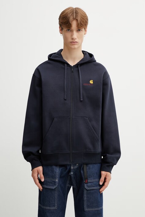 Carhartt WIP Hooded American Script Jacket bluza z kapturem męska z bawełną granatowa I033063.J0XX