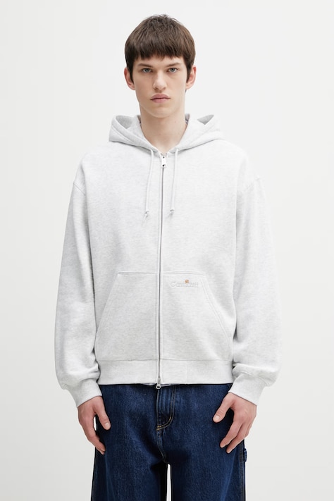 Carhartt WIP Hooded WIP Label Sweat Jacket mikina na zips bavlnená pánska sivá I036347.482XX