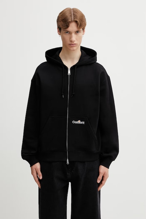 Carhartt WIP Hooded WIP Label Sweat Jacket mikina na zips s kapucňou bavlnená pánska čierna I036347.89XX