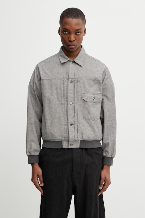 BEAMS коротка куртка чоловіча з домішкою льону сіра 1118.6577.803