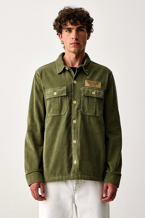 Aeronautica Militare Camicia da uomo in velluto a coste verde liscia AC0041UCT04300