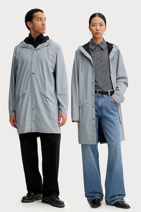 Rains geacă de ploaie 12020 Long Jacket W3 culoarea gri, de tranziție, 12020