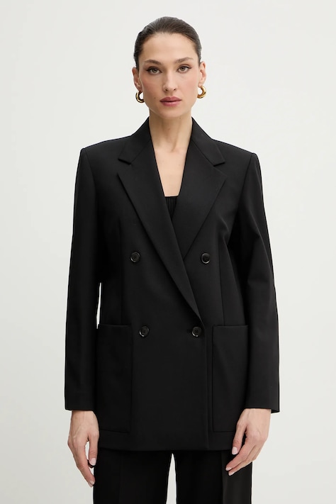 Weekend Max Mara marynarka z dodatkiem wełny VELOCE kolor czarny dwurzędowa gładka 2615041081600