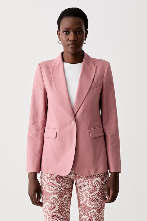 Weekend Max Mara sacou cu un singur rând de nasturi pentru femei, cu amestec de in ORCHE roz 2615041042600