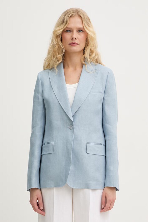 Weekend Max Mara marynarka lniana NALUT kolor niebieski jednorzędowa gładka 2615041072600