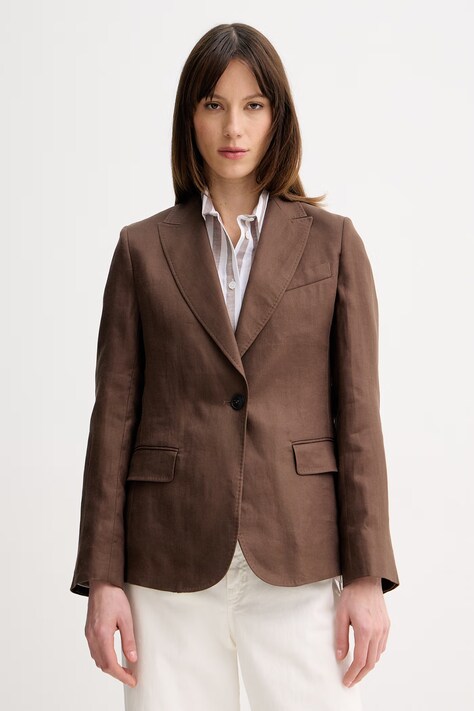 Weekend Max Mara marynarka lniana NALUT kolor brązowy jednorzędowa gładka 2615041072600