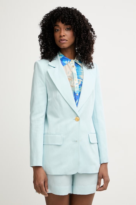 Marciano by Guess marynarka jednorzędowa damska z dodatkiem lnu JANE turkusowa G6GN04 W1764