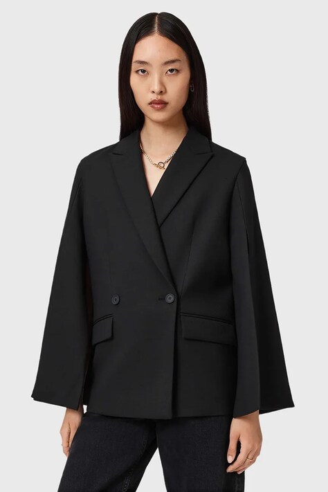 AllSaints marynarka kolor czarny dwurzędowa gładka W050QD
