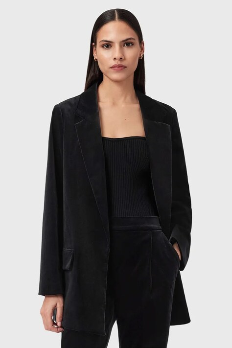 AllSaints marynarka welurowa kolor czarny jednorzędowa gładka W064QD