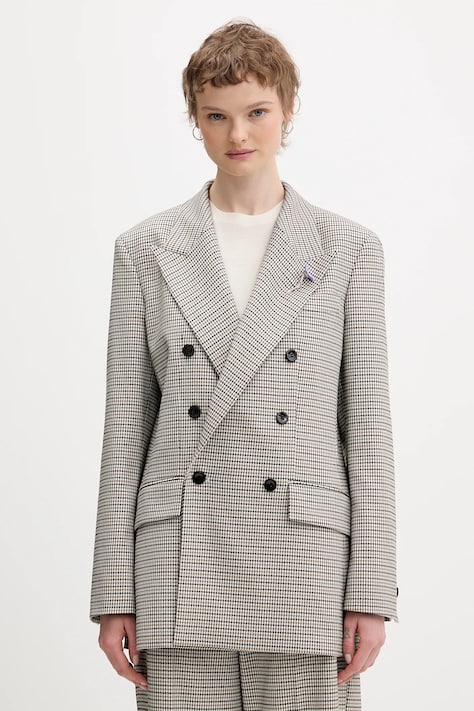 HUGO marynarka Amalisa kolor beżowy jednorzędowa wzorzysta 50554439