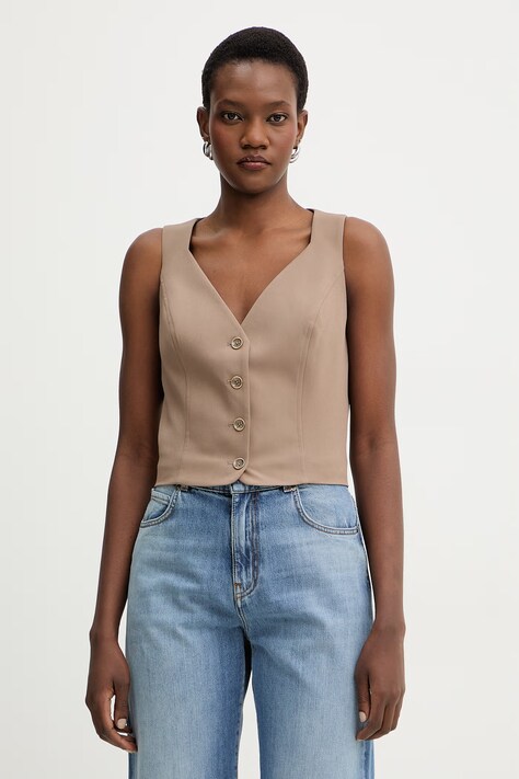 Prsluk Guess NAUSICA boja: bež, jednoredno zakopčavanje, W6RH52 WH9Y2