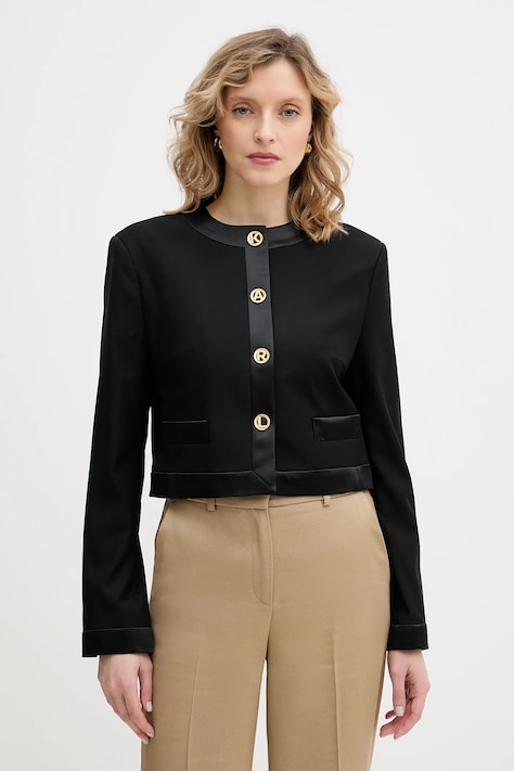 Karl Lagerfeld marynarka z domieszką wełny KARL DAILY kolor czarny jednorzędowa gładka B1W14038