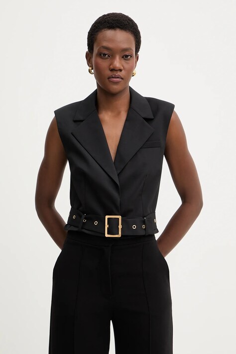 Karl Lagerfeld kamizelka z dodatkiem wełny kolor czarny jednorzędowa B1W14009