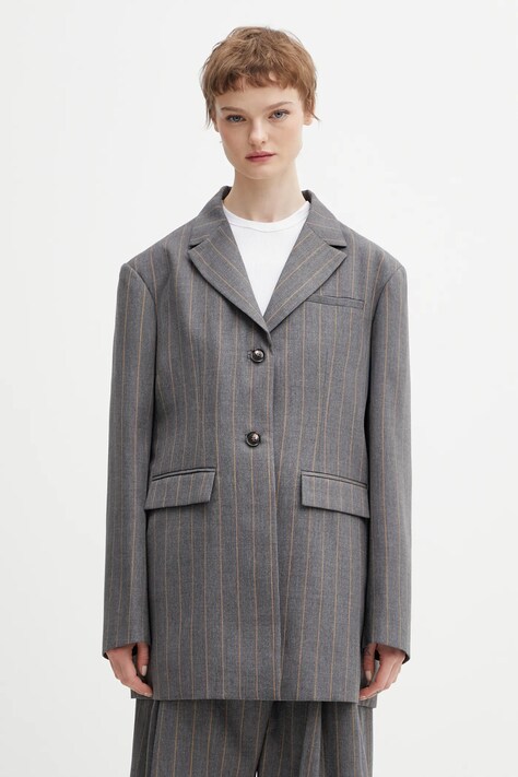 GANNI marynarka z dodatkiem wełny A1020040 kolor szary jednorzędowa A1020040