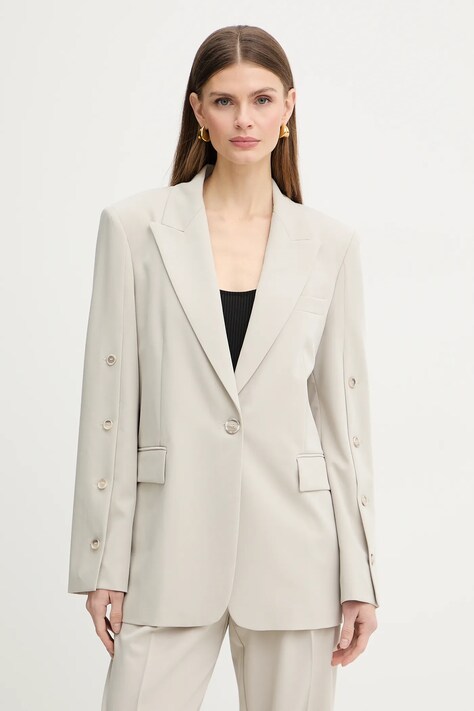 Pinko marynarka kolor szary jednorzędowa gładka 106618 A18E