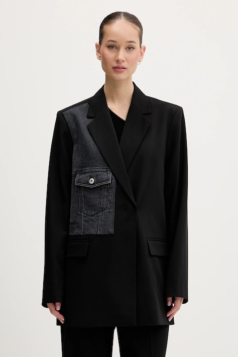 Karl Lagerfeld Jeans marynarka kolor czarny oversize gładka B1W14026