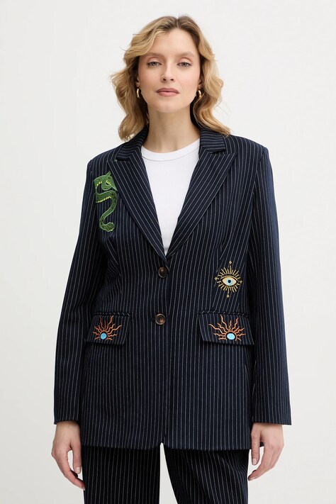 Never Fully Dressed marynarka Taylor kolor granatowy jednorzędowa wzorzysta NFDOU449