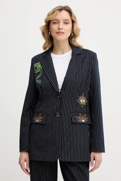 Never Fully Dressed marynarka Taylor kolor granatowy jednorzędowa wzorzysta NFDOU449