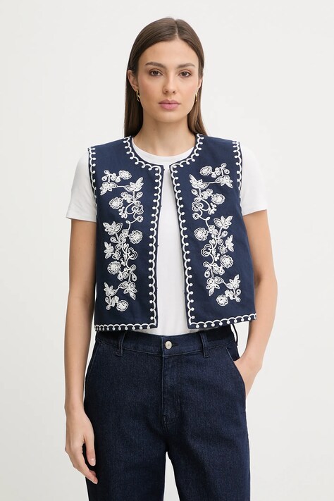 Hoss Intropia kamizelka bawełniana kolor granatowy jednorzędowa 5473148