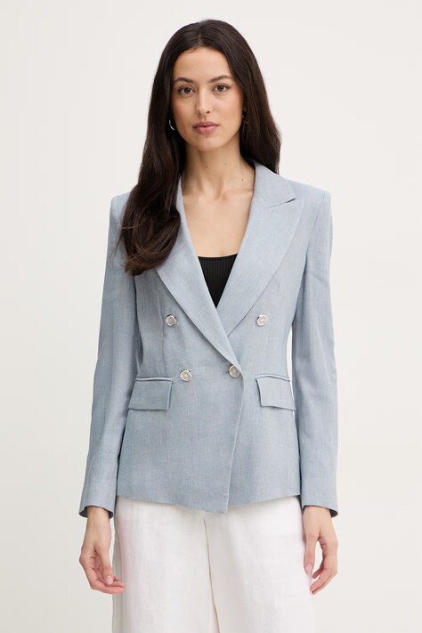Marella marynarka z dodatkiem lnu BUSSOLA kolor niebieski dwurzędowa melanżowa 2613041181200