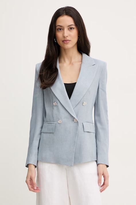 Marella marynarka z dodatkiem lnu BUSSOLA kolor niebieski dwurzędowa melanżowa 2613041181200