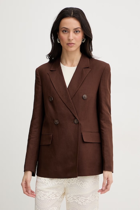 Twinset marynarka jednorzędowa damska lniana brązowa 261AP2323
